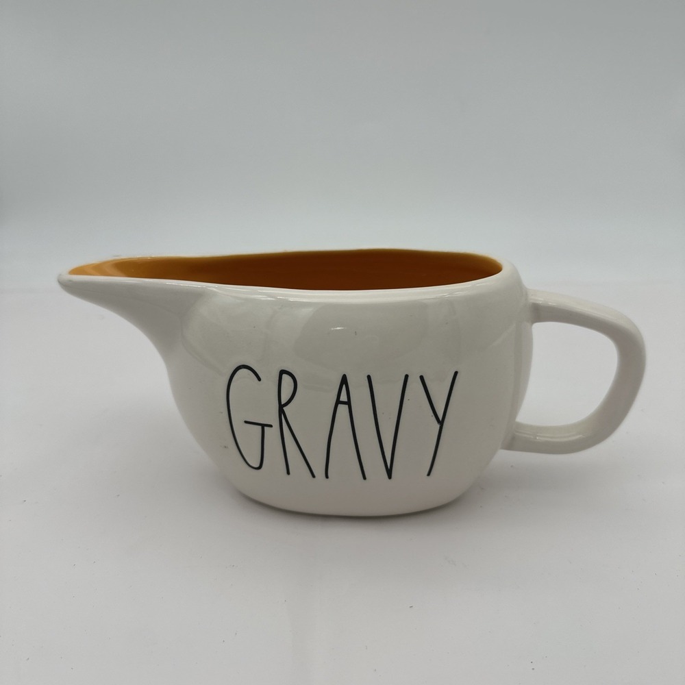 Rae Dunn Gravy Boat Bone Color with Orange Interior by Magenta EUC